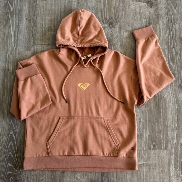 Roxy Tops - ROXY Hoodie in Coral with a Sunset Inspired Gratitude Orange/Yellow Screen Print